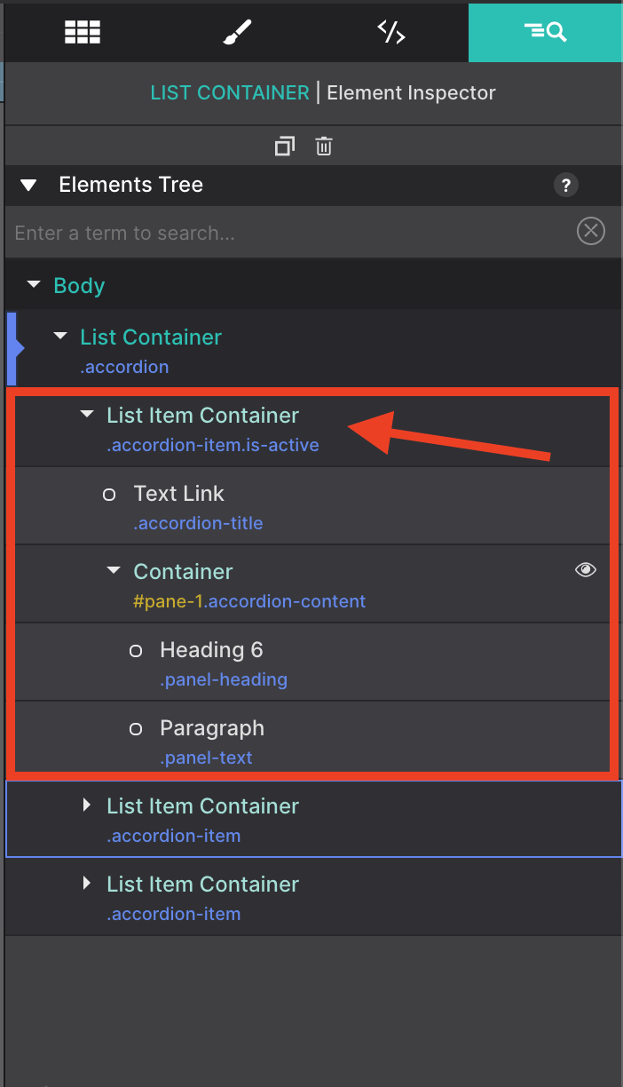 List Item Container Parent Item